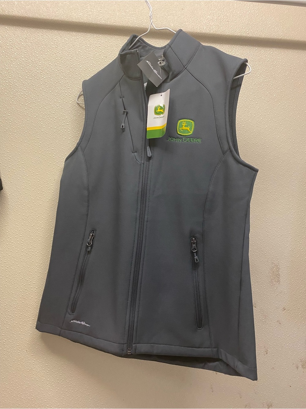 Eddie Bauer Gray Women's Softshell Vest with John Deere Logo